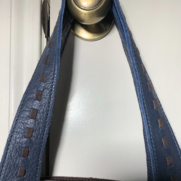 MUXO Brown Suede and Blue Leather Tote - Picture 4 of 15